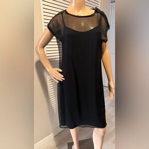 Worth New York Sheer Silk Overlay Shift Dress | Black | Minimalist Designer